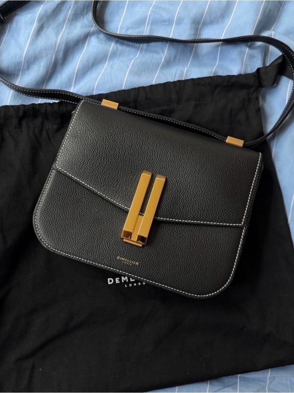 DeMellier Black Leather Shoulder Bag with Gold Hardware